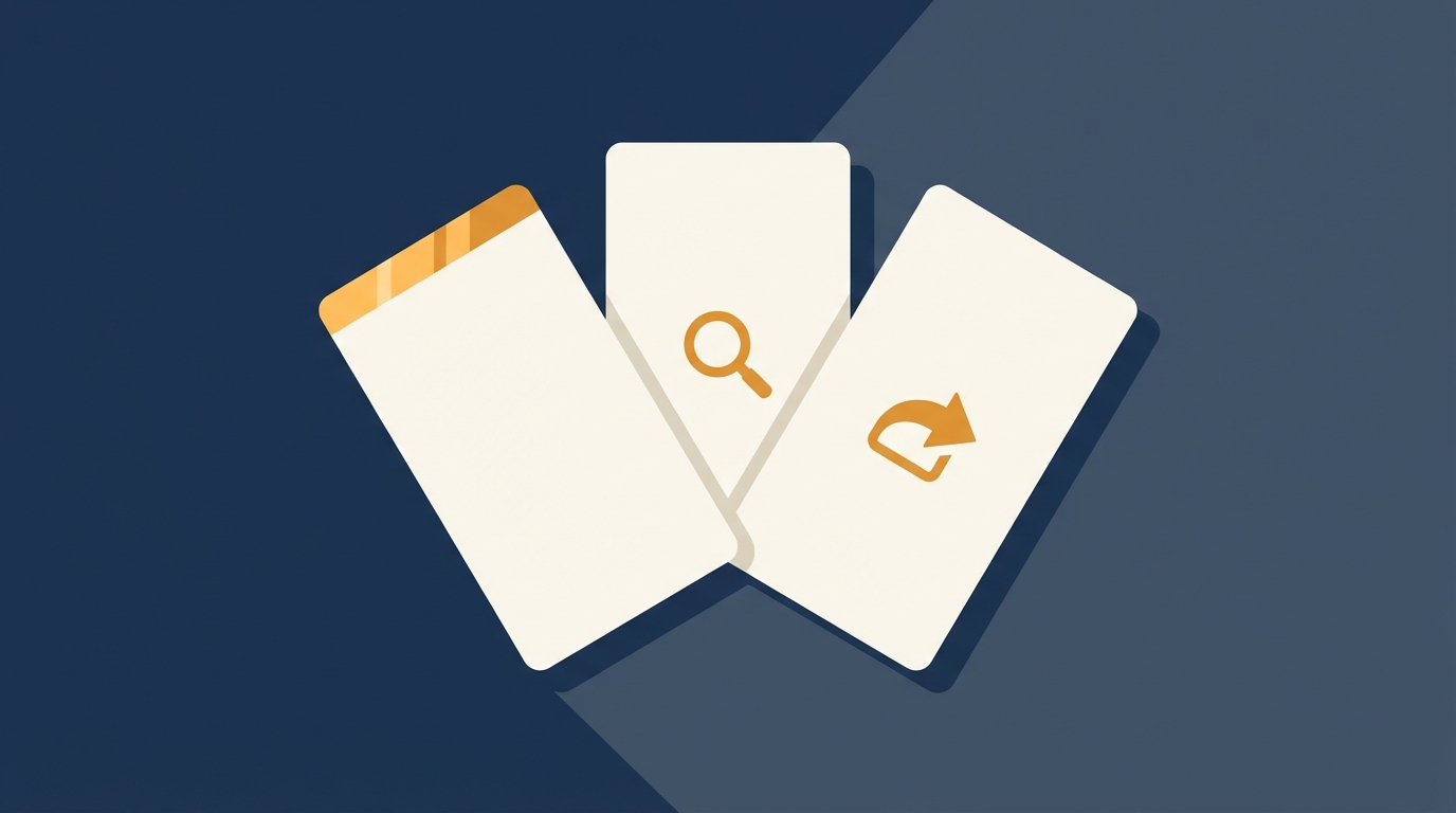 Three fanned rectangular cards with plain, search, and share icons on navy, suggesting ways to start a ghost blog.